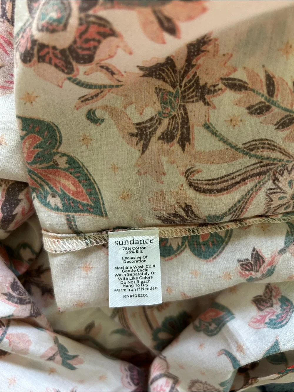 Sundance Pink Floral Peasant Blouse with Red Trim. Lightweight tunic. - Picture 5 of 8